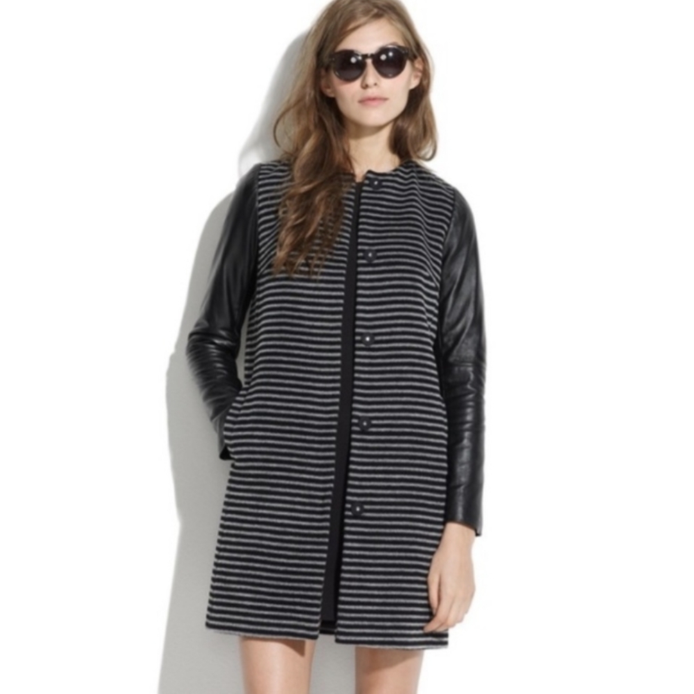 Madewell Wool + Leather Sleeves Topper Coat XS